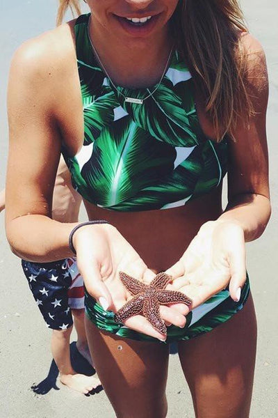 MC Tropical Trip Leaves Printing Bikini Set