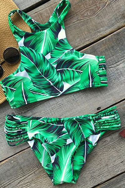 MC Tropical Trip Leaves Printing Bikini Set