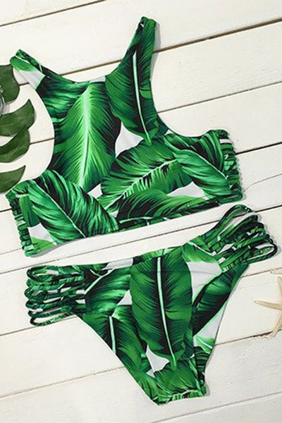 MC Tropical Trip Leaves Printing Bikini Set